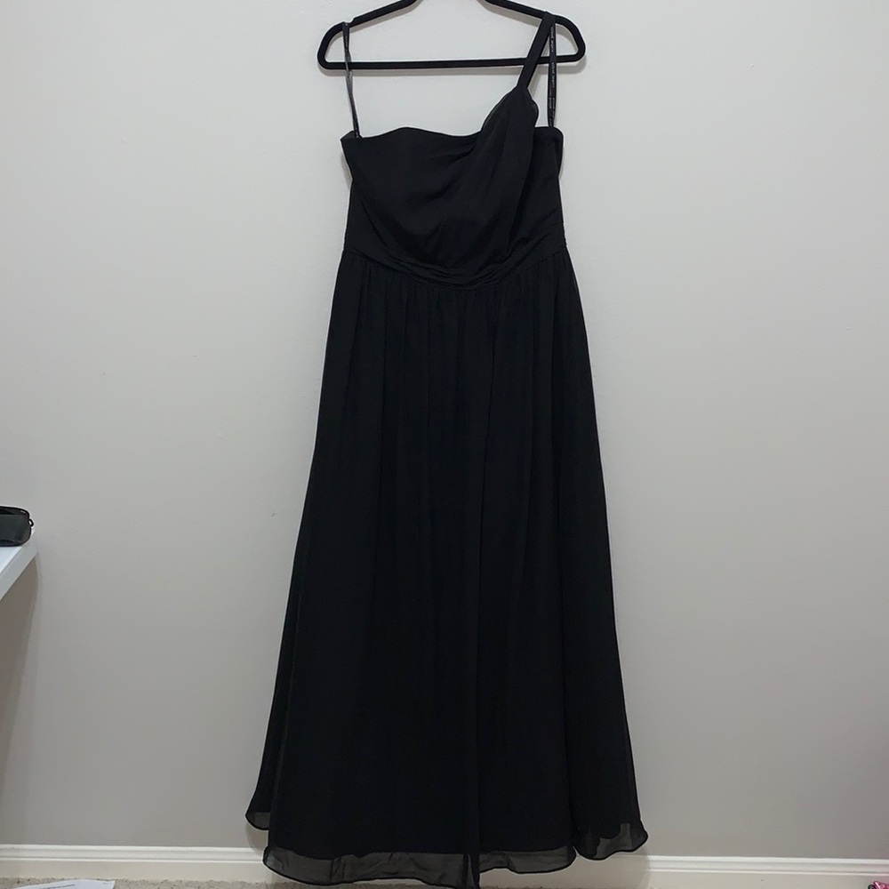 One shoulder black bridesmaid dress